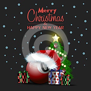 Happy New Year. Billiard ball and Christmas tree