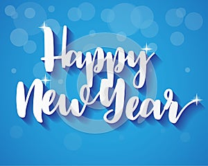 Happy New Year On Blue Background, Greeting Card Illustration Paper Art