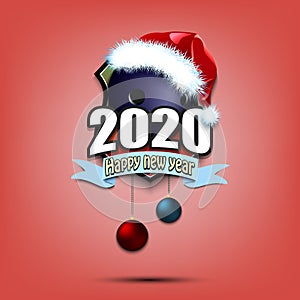 Happy new year 2020 and bowling ball in santa hat
