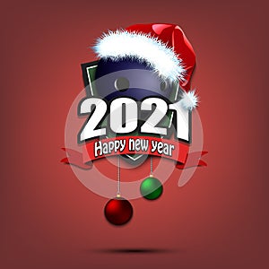 Happy new year 2021 and bowling ball in santa hat