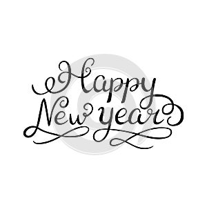Happy new year brush hand lettering, isolated on white background. Vector illustration. Can be used for holidays festive