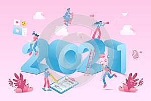 Šťastný nový 2021. 2021 obchod cíle ilustrace 