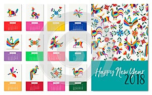 New Year 2018 colorful mexican animal art calendar