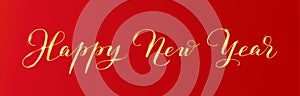 Happy New Year calligraphy on red background. Golden hand drawn text