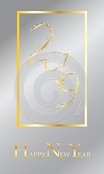 Happy new Year Card, 2019 Golden Text, Cretaive Typography decorate with bright sparkle