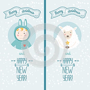 Happy new year card with boy and sheep