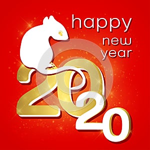 Happy New Year card , 2020 logo, icon, symbol of the year according to the eastern Chinese calendar, congratulatory banner, vector