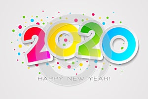 Happy 2020 New Year card in paper style for your seasonal holidays flyers, greetings and invitations cards