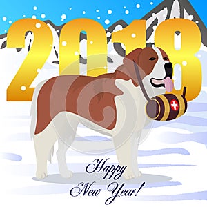 Happy new year card with St bernard dog lifesaver