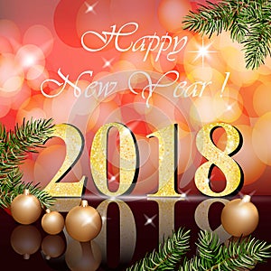 2018 Happy New Year card Vector illustration red bokeh backgrounds