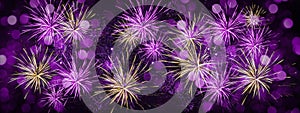 HAPPY NEW YEAR - Celebration New Year`s Eve, Silvester 2023 holiday background panorama bannerr greeting card - Golden purple
