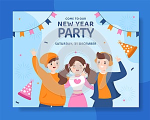 Happy New Year Celebration Photocall Flat Cartoon Hand Drawn Templates Illustration