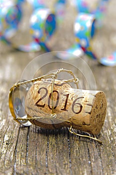 Happy new year 2016 with champagne cork