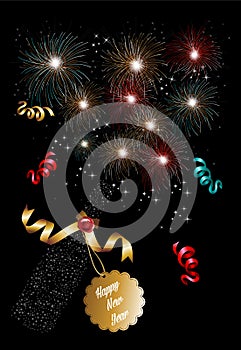 Happy new year 2014 champagne fireworks background