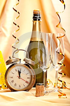 Happy new year - champagne and party decoration