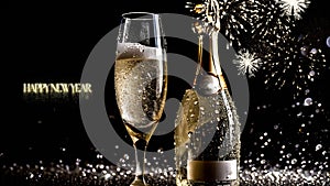 happy new year, champagne , video animation