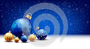 Happy New Year Christmas snowing Ball background, Text input box,Blue background photo