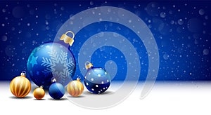 Happy New Year Christmas snowing Ball background, Text input box,Blue background