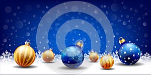 Happy New Year Christmas snowing Ball background, Text input box,Blue background