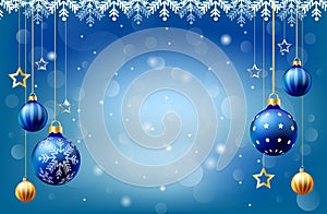 Happy New Year Christmas snowing Ball background, Text input box,Blue background