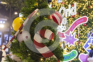 Happy New Year Christmas tree decorates on background bokeh