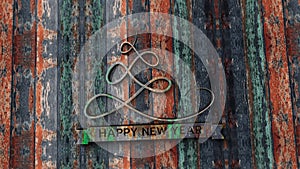 Happy New Year chrome text grunge wood texture