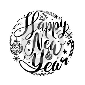 Happy New Year circle lettering design