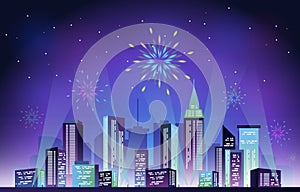 Happy New Year City Building Cityscape Fireworks Party