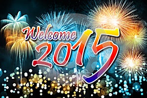 Happy New Year 2015 with colorful fireworks