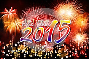 Happy New Year 2015 with colorful fireworks