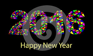 Happy New Year 2016 colorful greeting card made in polygonal origami style.