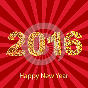 Happy New Year 2016 colorful greeting card made in polygonal origami style.