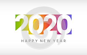 Happy New Year 2020. Colorful greeting card on white background. Minimal design. Color gradient with white numbers. 2020