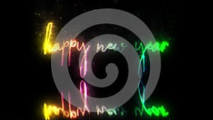 Happy New year colorful neon laser text glitch effect