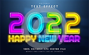 Happy new year 2022 colorful neon text effect editable