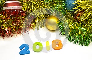 2018 Happy New Year colourful tinsel Christmas design background