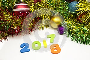 2018 happy new year colourful tinsel decoration background