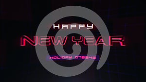 Happy New Year on computer screen with HUD elements