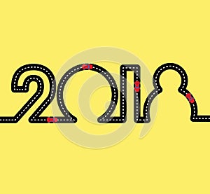 Happy New Year Concept - road in the shape of figures 2018