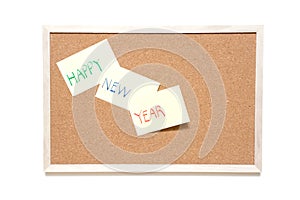 Happy new year on cork board