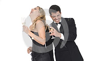 Happy new year or couple at a party laughing