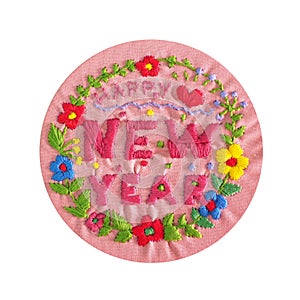 Happy new year craft embroidery handmade leisure hobby sewing illustration design art pattern frame flower template