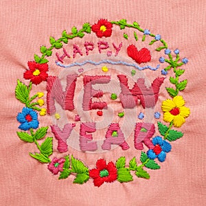 happy new year craft embroidery handmade leisure hobby sewing illustration design art pattern frame flower floral template