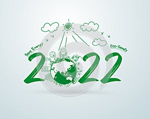 Happy new year 2022 Creative drawing environmental eco-friendly,