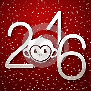 Happy New Year 2016 cute greeting card with funny monkey face