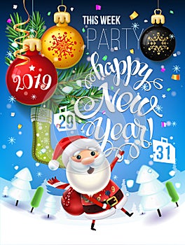 2019 Happy New Year decoration of a poster card and a merry Christmas holiday background