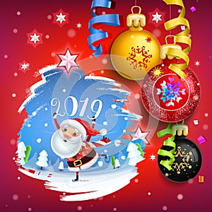 2019 Happy New Year decoration of a poster card and a merry Christmas holiday background