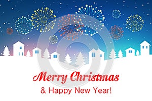 Happy New Year design on blue shiny background. Merry Christmas