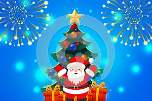 Happy New Year design on blue shiny background. Merry Christmas