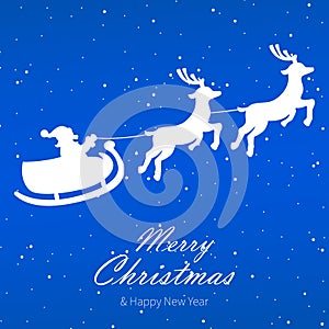 Happy New Year design with an inscription. Merry Christmas vector illustration with Santa Claus and deerÃ¢â‚¬â„¢s. Holiday greetin